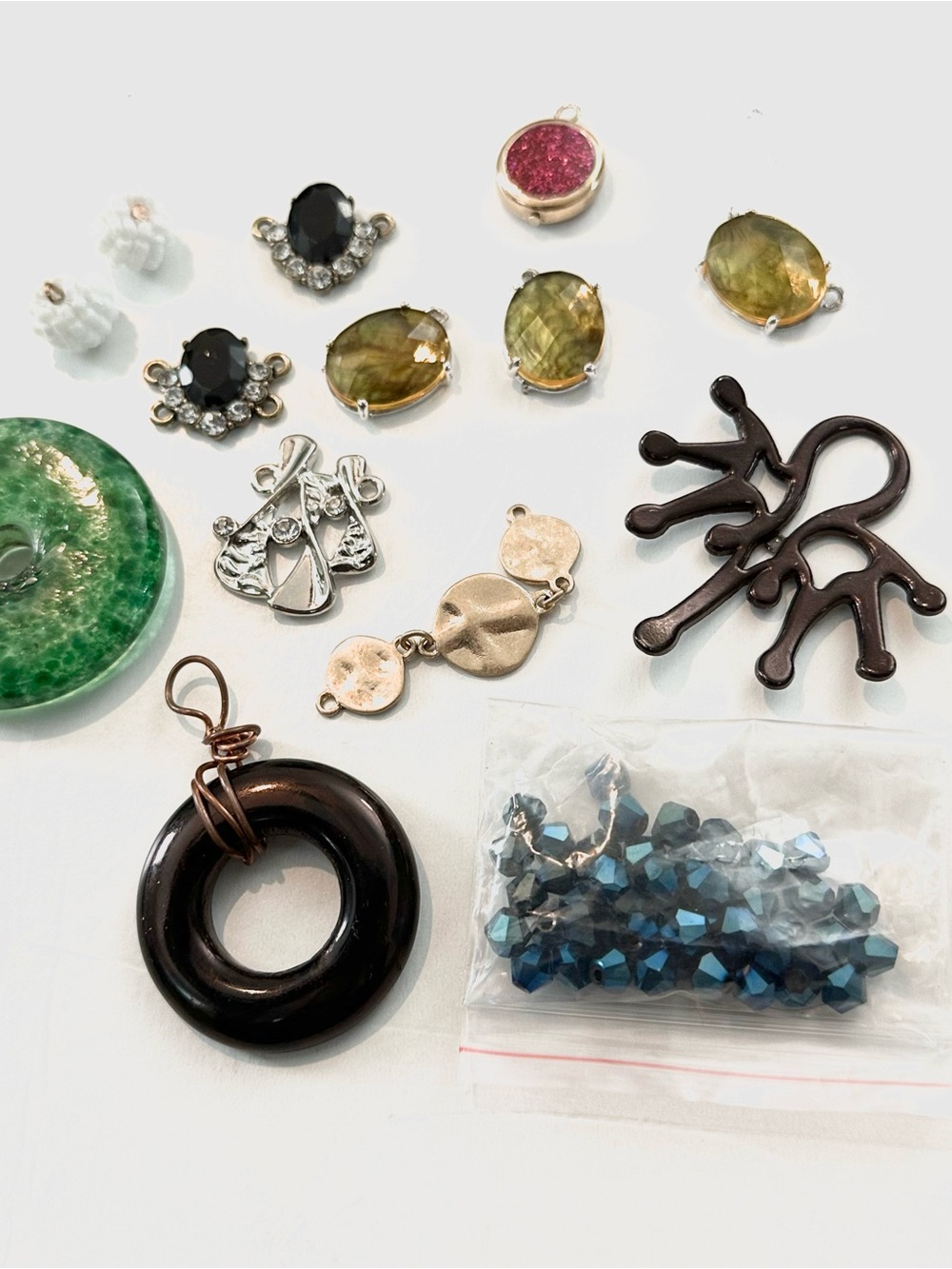 Mixed Jewelry Craft Findings Kit in Black, Green, Olive, Pink and Blue